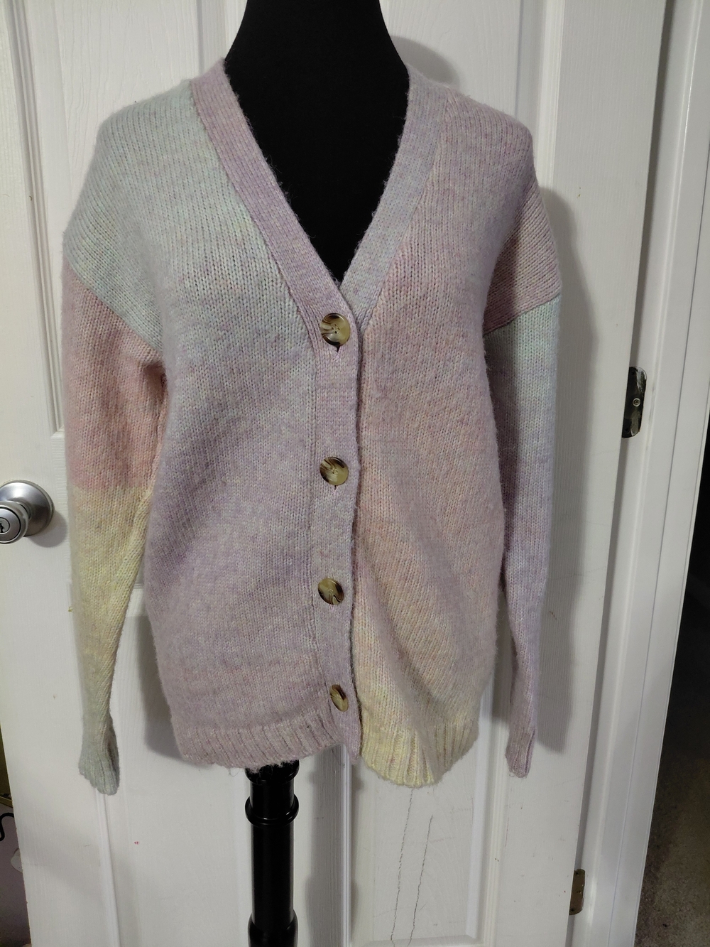 JohnPaulRichard Soft Pastel Ombre Button Cardigan Women Small Part Wool